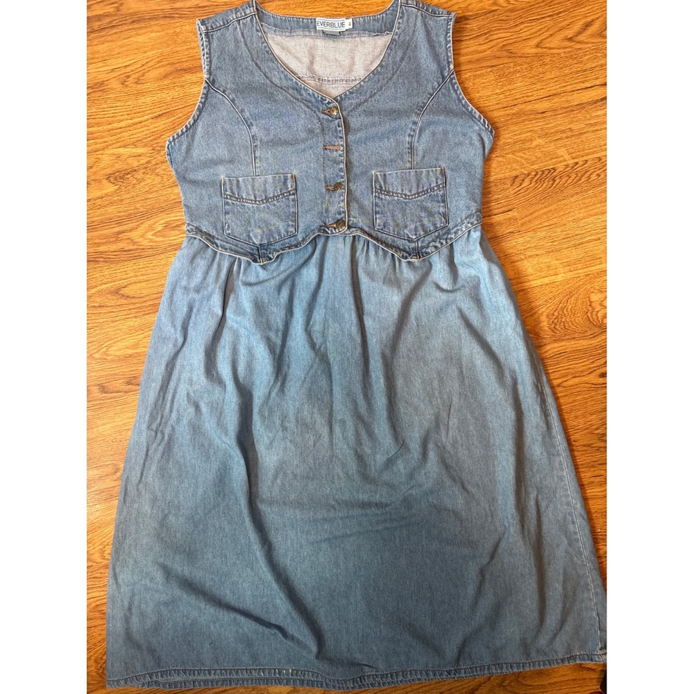 Everblue Vintage Denim Midi Dress Sleeveless Cotton Plus 2X Cottagecore